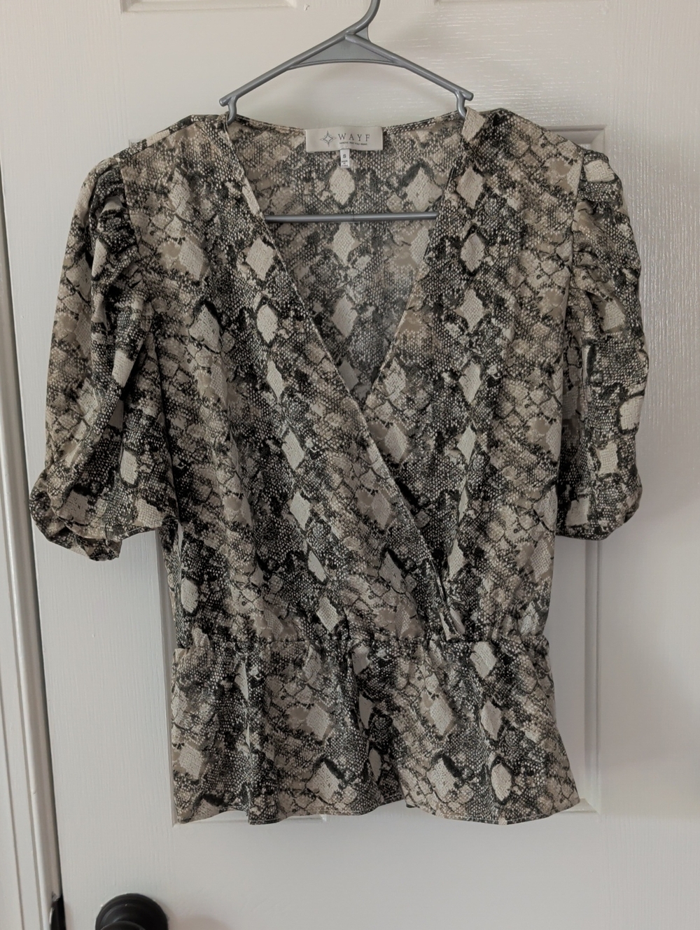 Wayf Neutral Snake-Print Wrap Blouse